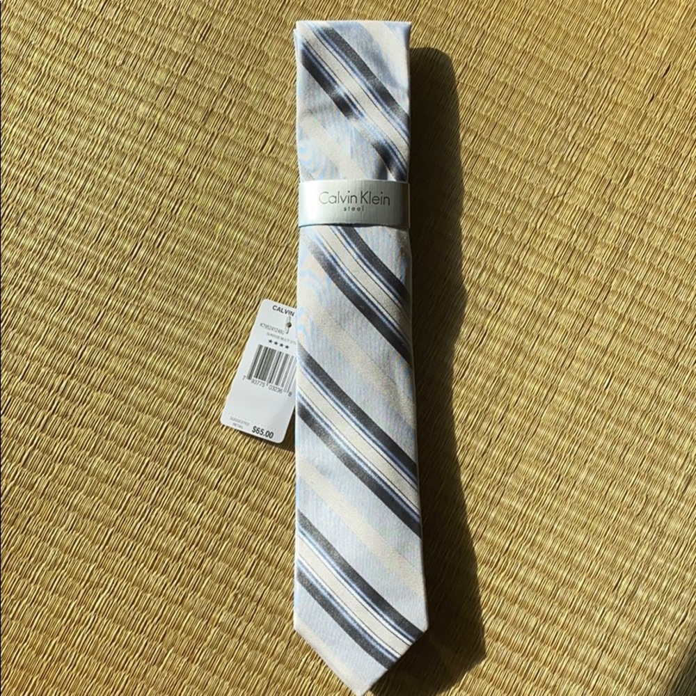 Calvin Klein Silk Blue and White Stripped Tie